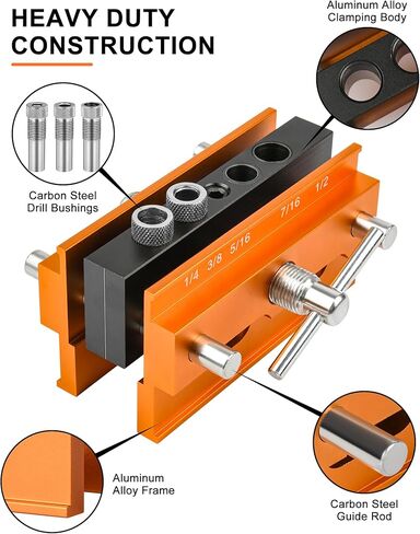 Dowel Jig، مجموعة أدوات التثبيت ذاتية التمركز من Allmake مع 6 البطانات دليل الحفر للثقوب المستقيمة، مجموعة نجار البسكويت الألومنيوم الثقيلة لمفاصل النجارة، عرض لقط قابل للتعديل 2.4 بوصة in Kuwait