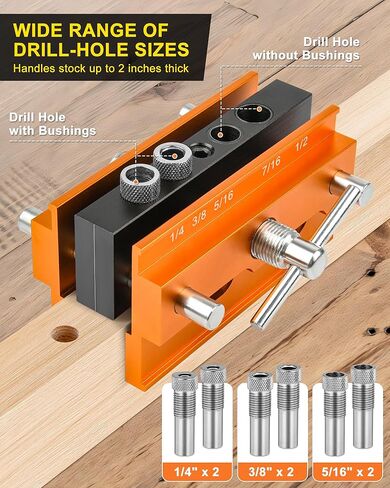 Dowel Jig، مجموعة أدوات التثبيت ذاتية التمركز من Allmake مع 6 البطانات دليل الحفر للثقوب المستقيمة، مجموعة نجار البسكويت الألومنيوم الثقيلة لمفاصل النجارة، عرض لقط قابل للتعديل 2.4 بوصة in Kuwait