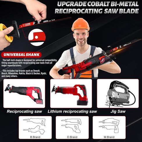 25 حزمة 9 في 14/18TPI شفرات المنشار الترددية لشفرات Sawzall قطع المعادن، M42 الصلب شفرات الكوبالت ثنائية المعدن لتفكيك السيارات استبدال لميلووكي، ديوالت، ديابلو Sawzall بليد in Kuwait