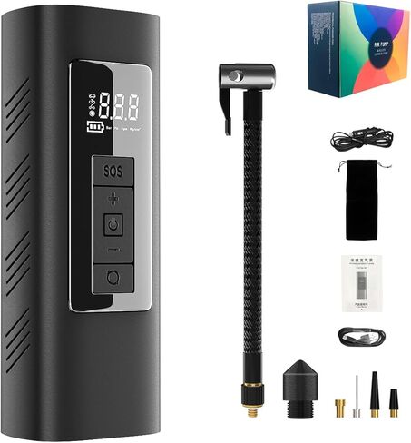 منفاخ إطارات ضاغط هواء LED لاسلكي - محمول، متعدد الوظائف، أوتوماتيكي ورقمي مع مقياس الضغط وإيقاف تلقائي - مضخة هواء للسيارة والدراجة والدراجات النارية والكرة - 6000 مللي أمبير في الساعة in Kuwait