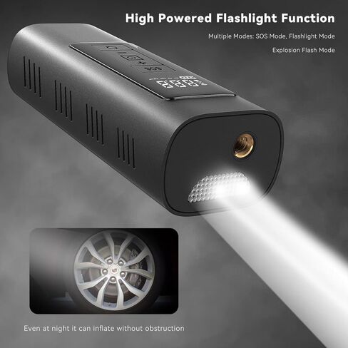 منفاخ إطارات ضاغط هواء LED لاسلكي - محمول، متعدد الوظائف، أوتوماتيكي ورقمي مع مقياس الضغط وإيقاف تلقائي - مضخة هواء للسيارة والدراجة والدراجات النارية والكرة - 6000 مللي أمبير في الساعة in Kuwait