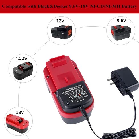شاحن بديل 9.6 فولت - 18 فولت لشاحن بطارية بلاك اند ديكر 90556254-01، متوافق مع بطارية بلاك اند ديكر 18 فولت 14.4 فولت 12 فولت 9.6 فولت NiCad & NiMh HPB18 HPB18-OPE HPB14 HPB12 HPB96 in Kuwait