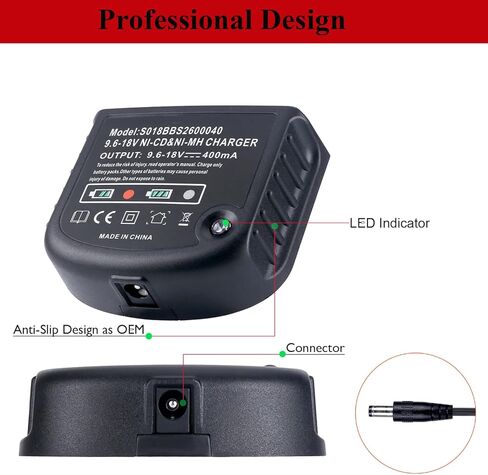 شاحن بديل 9.6 فولت - 18 فولت لشاحن بطارية بلاك اند ديكر 90556254-01، متوافق مع بطارية بلاك اند ديكر 18 فولت 14.4 فولت 12 فولت 9.6 فولت NiCad & NiMh HPB18 HPB18-OPE HPB14 HPB12 HPB96 in Kuwait