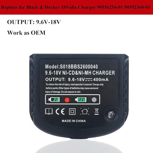 شاحن بديل 9.6 فولت - 18 فولت لشاحن بطارية بلاك اند ديكر 90556254-01، متوافق مع بطارية بلاك اند ديكر 18 فولت 14.4 فولت 12 فولت 9.6 فولت NiCad & NiMh HPB18 HPB18-OPE HPB14 HPB12 HPB96 in Kuwait