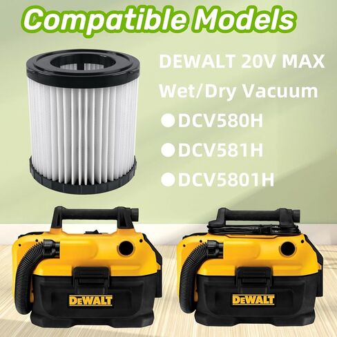 4 حزمة مرشح استبدال فراغ DCV580H DCV581H متوافق مع DEWALT DCV580H DCV581H DCV5801H فراغ الرطب والجاف، قابل للغسل وقابل لإعادة الاستخدام DCV580 DCV581H HEPA استبدال فلتر in Kuwait