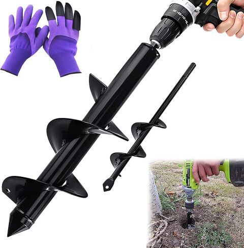 Auger Drill bit Set 3.5x12& 9x1.5 Inch Auger Drill Bit for Planting Garden Auger Spiral Drill Bit for 3/8"Hex Driver Drill Bulb & Bedding Garden Drill Planter with Gardening Gloves in Saudi Arabia