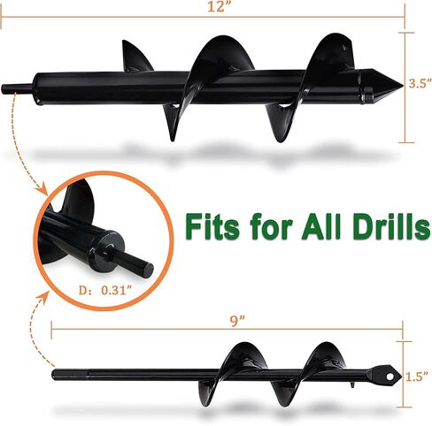 Auger Drill bit Set 3.5x12& 9x1.5 Inch Auger Drill Bit for Planting Garden Auger Spiral Drill Bit for 3/8"Hex Driver Drill Bulb & Bedding Garden Drill Planter with Gardening Gloves in Saudi Arabia