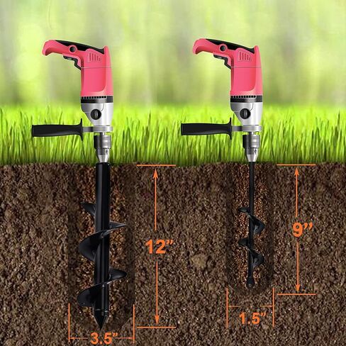 Auger Drill bit Set 3.5x12& 9x1.5 Inch Auger Drill Bit for Planting Garden Auger Spiral Drill Bit for 3/8"Hex Driver Drill Bulb & Bedding Garden Drill Planter with Gardening Gloves in Saudi Arabia