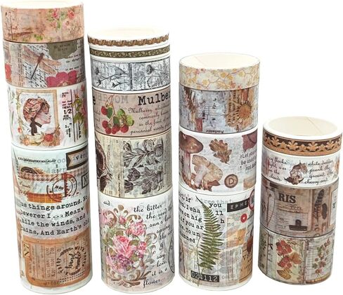 مجموعة شريط واشي عتيق من 18 لفة من Esweny، 75/50/30/25/20/15/10/5 مم عريضة لخريطة الأزهار وشريط لاصق مزخرف عتيق لمستلزمات سجل القصاصات in Kuwait