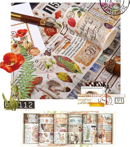 مجموعة شريط واشي عتيق من 18 لفة من Esweny، 75/50/30/25/20/15/10/5 مم عريضة لخريطة الأزهار وشريط لاصق مزخرف عتيق لمستلزمات سجل القصاصات in Kuwait