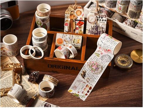 مجموعة شريط واشي عتيق من 18 لفة من Esweny، 75/50/30/25/20/15/10/5 مم عريضة لخريطة الأزهار وشريط لاصق مزخرف عتيق لمستلزمات سجل القصاصات in Kuwait