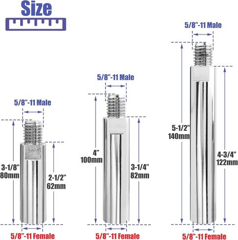 Yakamoz 3 قطع زاوية طاحونة تمديد توصيل قضيب 5/8 "-11 موضوع زاوية طاحونة تمديد رمح الروتاري الملمع تمديد طاحونة المرفقات، الفولاذ المقاوم للصدأ، 3"، 4"، 5-1/2" طول in Saudi Arabia