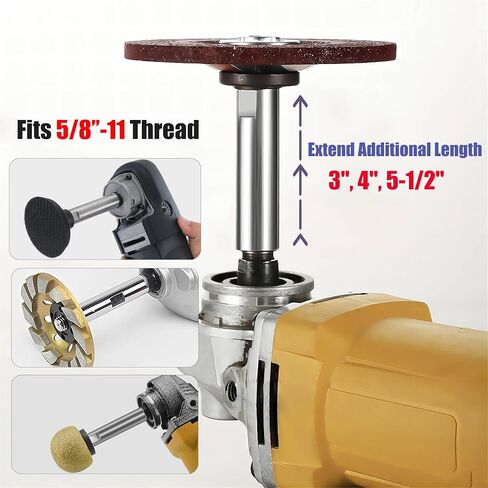 Yakamoz 3 قطع زاوية طاحونة تمديد توصيل قضيب 5/8 "-11 موضوع زاوية طاحونة تمديد رمح الروتاري الملمع تمديد طاحونة المرفقات، الفولاذ المقاوم للصدأ، 3"، 4"، 5-1/2" طول in Saudi Arabia