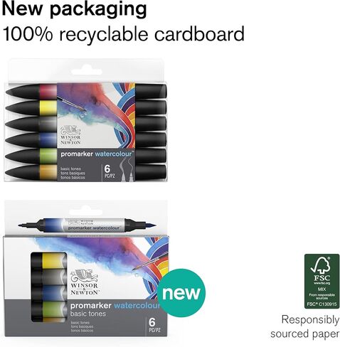 مجموعة أقلام التحديد المائية Winsor & Newton ProMarker، عدد 12، ألوان طبيعية in Kuwait