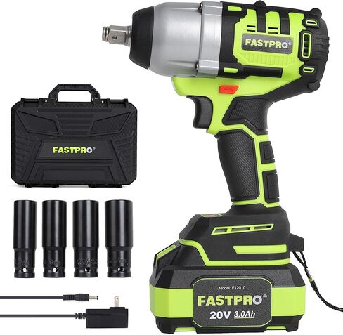FASTPRO 20 فولت لاسلكي 1/2 بوصة. مفتاح ربط (500 نيوتن متر)، محرك بدون فرش مع بطارية وشاحن 3.0 أمبير، متضمن 4 مقابس وحقيبة تخزين in Kuwait