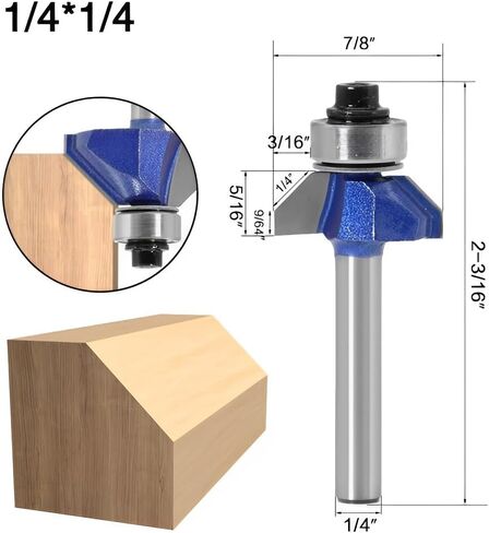 مجموعة لقم توجيه الشطب 45 درجة، ساق 1/4 بوصة، قطر القطع 1/4 بوصة، 5/16 بوصة، 3/8 بوصة، 1/2 بوصة للحواف الزاوية، الحافة النظيفة أو القطع الزخرفية in Kuwait