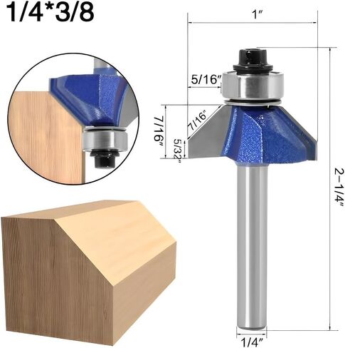 مجموعة لقم توجيه الشطب 45 درجة، ساق 1/4 بوصة، قطر القطع 1/4 بوصة، 5/16 بوصة، 3/8 بوصة، 1/2 بوصة للحواف الزاوية، الحافة النظيفة أو القطع الزخرفية in Kuwait