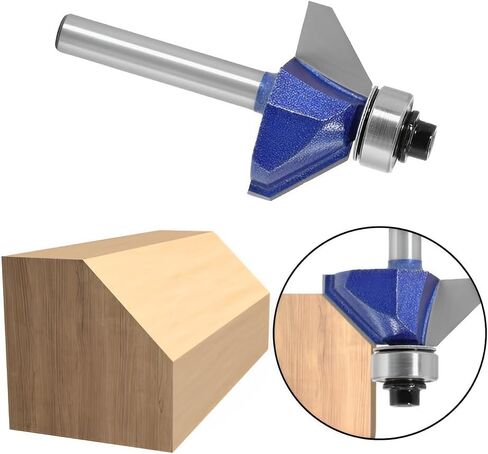 مجموعة لقم توجيه الشطب 45 درجة، ساق 1/4 بوصة، قطر القطع 1/4 بوصة، 5/16 بوصة، 3/8 بوصة، 1/2 بوصة للحواف الزاوية، الحافة النظيفة أو القطع الزخرفية in Kuwait