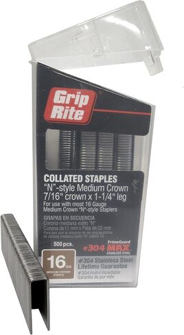 Grip Rite Prime Guard MAXB64890 مقاس 16 7/16 بوصة تاج متوسط ​​× 1-1/4 بوصة 304 دبابيس من الفولاذ المقاوم للصدأ في صندوق مشبك الحزام (عبوة من 500) in Saudi Arabia