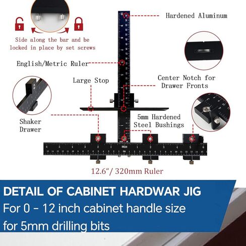 أداة تثبيت أدوات الخزانة، قالب مقبض الخزانة، دليل حفر للتركيب الدقيق للأبواب والدرج، المقابض الأمامية والمقابض، محدد موقع الثقب، قوالب وتد الحفر الخشبية مع صندوق in Kuwait