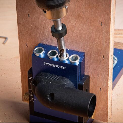 POWERTEC 1/4 بوصة سداسية عرقوب مثقاب ثقب الجيب، استبدال لقمة ثقب ملتوية مع طوق إيقاف العمق لنظام رقصة ثقب الجيب، دليل الحفر الدقيق ملحقات أدوات النجارة (71933) in Saudi Arabia
