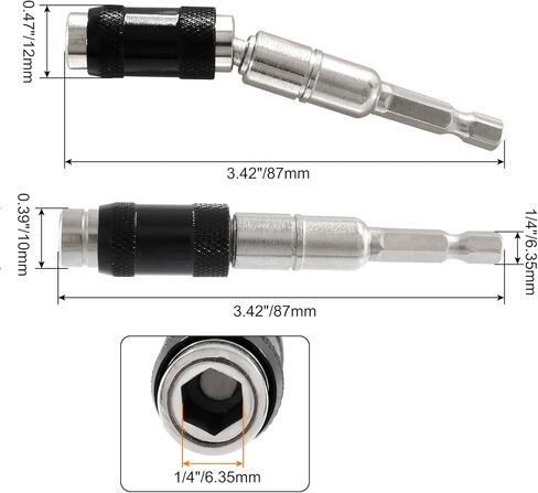 3 قطع حامل لقمة مثقاب مغناطيسي، محول لقمة مثقاب محورية 1/4 بوصة مع حامل لقمة سداسية سريعة الإصدار، أسود in Kuwait