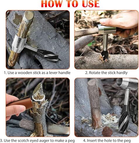 أداة Bushcraft Gear لمستوطني البقاء على قيد الحياة، مفتاح مثقاب يدوي من SUNJOYCO مع ربط مثقاب خشب سكوتش وصانع ثقب يدوي، مثقاب مثقاب للاستخدام في الهواء الطلق والتخييم وحقائب الظهر in Kuwait