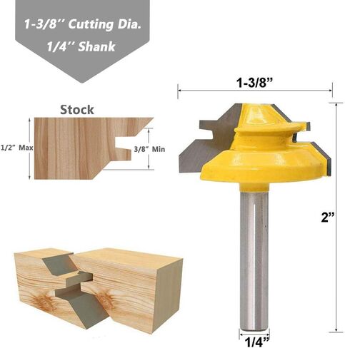 Mesee 45 Degree Lock Miter Router Bit, Carbide Lock Milter Cutter 1/4 Inch Stock Joint Router Bit for Woodworking Cutting Drilling Power Tools (1-3/8 Inch Diameter) in Saudi Arabia