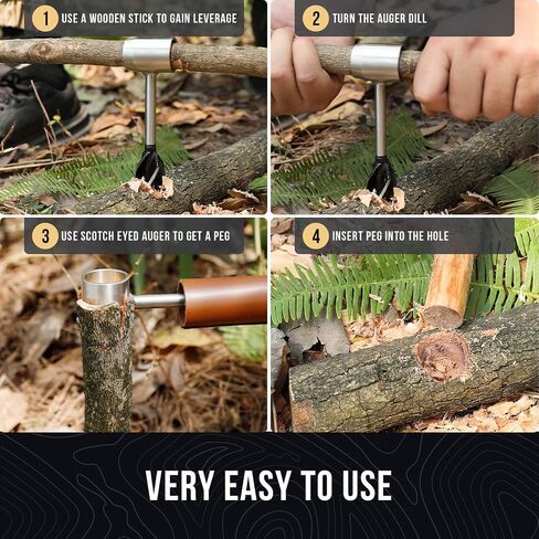 Bushcraft Tools, Hand Auger Wood Drill, Sharper Settlers Wrench for Easy Wood Drilling, High-Carbon Steel Bushcraft Auger, Protable Scotch Eye Wood Auger for Camping, Hiking in Saudi Arabia