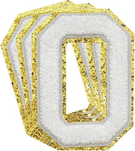 3Pcs Chenille Number Patch Gold Glitter Iron on Patches Varsity Letter Patches Chenille Embroidered Patches Sew On Patches for Clothing Hat Bags Jackets Shirt (Gold, 0) in Kuwait