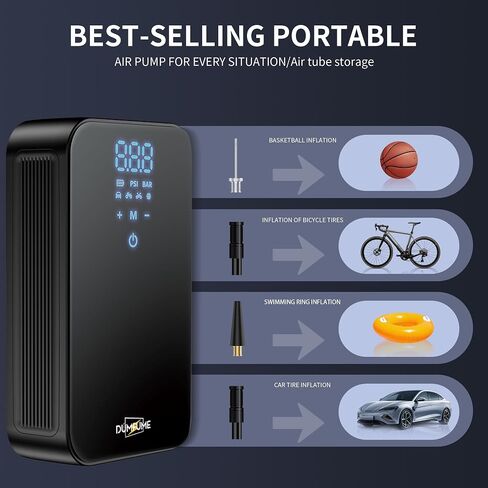 Tire Inflator Portable Air Compressor One Click Smart Pump Tire Inflator with Tire Pressure Gauge (150 PSI) 4500 mAh 2X Faster for Car Motorcycle Bicycle in Saudi Arabia