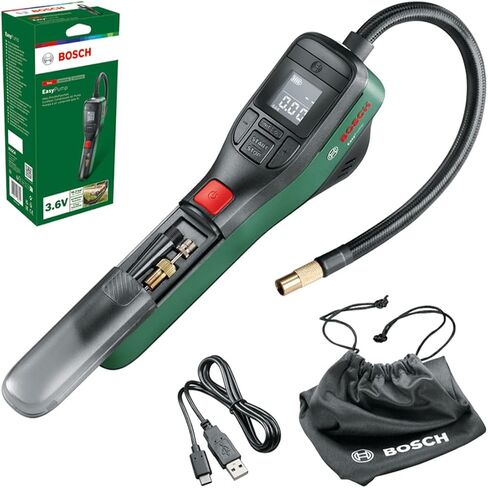 مضخة هواء كهربائية للمنزل والحديقة من بوش، ضاغط صغير EasyPump (بطارية 3.0 أمبير، 3.6 فولت، 150 رطل لكل بوصة مربعة، 10.3 بار، LED، في عبوة كرتونية) in Saudi Arabia