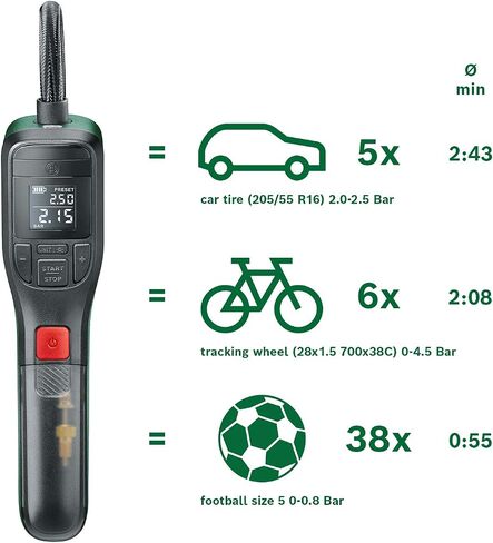 مضخة هواء كهربائية للمنزل والحديقة من بوش، ضاغط صغير EasyPump (بطارية 3.0 أمبير، 3.6 فولت، 150 رطل لكل بوصة مربعة، 10.3 بار، LED، في عبوة كرتونية) in Saudi Arabia
