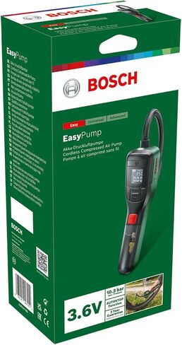 مضخة هواء كهربائية للمنزل والحديقة من بوش، ضاغط صغير EasyPump (بطارية 3.0 أمبير، 3.6 فولت، 150 رطل لكل بوصة مربعة، 10.3 بار، LED، في عبوة كرتونية) in Saudi Arabia