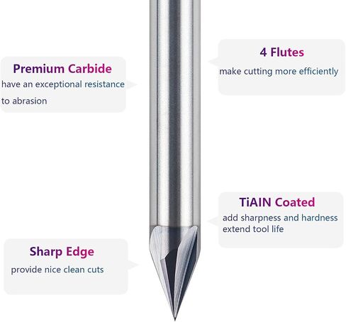 SpeTool 30 Degree V Groove Router Bit with Tiain Coated1/4 Inch Shank, 4-Flute Carbide Chamfer End Mill Carbide V Bit for CNC Engraving and Chamfering Lettering in Saudi Arabia