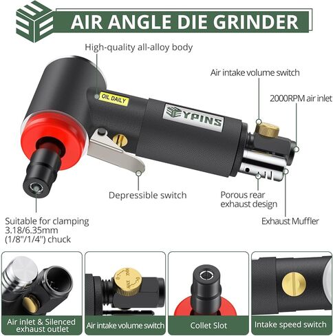 مطحنة زاوية الهواء من EYPINS، مطحنة زاوية هوائية بزاوية 1/4 بوصة 90 درجة شديدة التحمل 20000 دورة في الدقيقة أداة تلميع صنفرة هوائية لطحن الكونتور والتلميع والطحن in Kuwait
