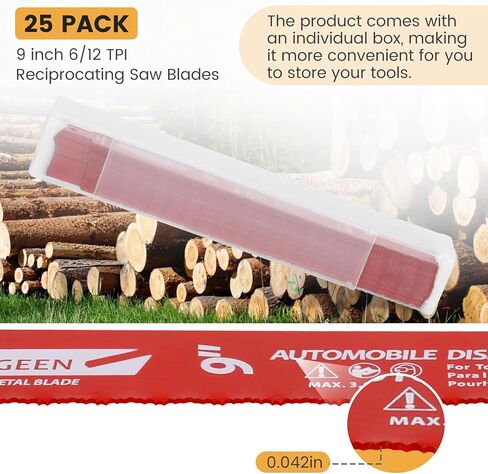 25 حزمة 9 بوصة 14/18 TPI ثنائية المعدن الترددية شفرة المنشار كربيد سبائك الصلب لقطع الخشب الصلب المعدني، غير لاصقة مغلفة لتقليل الحرارة والاحتكاك للمعادن المتوسطة 1/16-5/16 in Kuwait