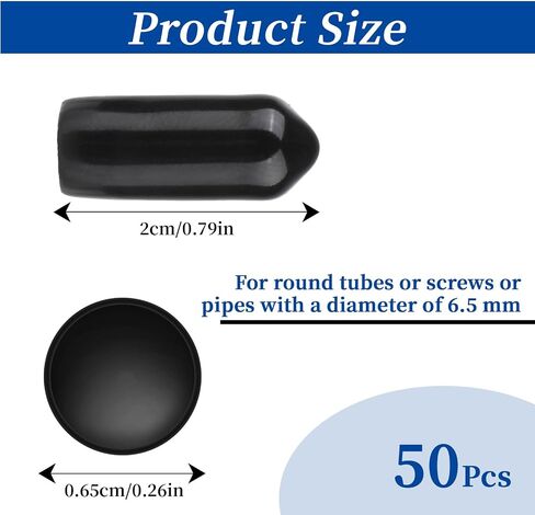 50pcs Black Rubber End Caps Safety Bolt Caps, Screw End Covers Protector Caps, Vinyl Flexible Caps Covers for Bolts Screws, Black Round Thread Protectors Safety Tube Caps in Saudi Arabia