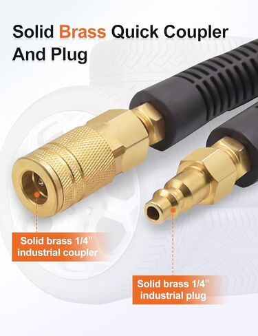 خرطوم ضاغط الهواء 1/4 بوصة × 25 قدم خرطوم هجين مع تركيبات، مرن ومقاوم للالتواء، 1/4 بوصة قارنة توصيل سريعة من النحاس الصناعي ومجموعة خرطوم ضاغط الهواء الهجين in Kuwait