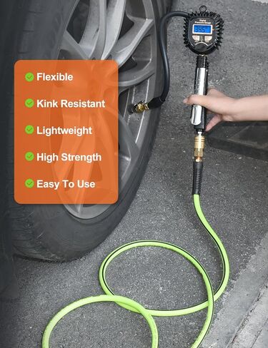 خرطوم ضاغط الهواء 1/4 بوصة × 25 قدم خرطوم هجين مع تركيبات، مرن ومقاوم للالتواء، 1/4 بوصة قارنة توصيل سريعة من النحاس الصناعي ومجموعة خرطوم ضاغط الهواء الهجين in Kuwait