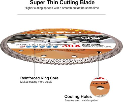 FEWELL 7 inch Tile Diamond Blade,Porcelain Saw Blade (1 Pack) | Super Thin X Teeth Diamond Blade Dry/Wet Cutting Porcelain, Tile and Ceramic in Saudi Arabia