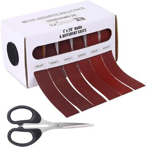 Emery Cloth Roll 6 Grits Emery Cloth 80 150 240 320 400 600 Grit Sandpaper with Dispenser and Scissors Sand Paper Rolls for Metal and Wooden Furniture Each Roll (6M)