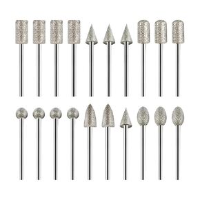 20 Pcs 1/8 Inch Shank Stone Carving Drill Set Diamond Grinding Bits Burrs Glass Engraving Tool Bits Rotary Tool Polishing Burrs