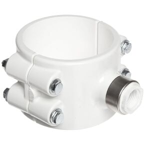 Spears 467E-SR Series PVC Clamp-On Saddle with EPDM O-Ring, Zink Bolt, Stainless Steel Reinforced Outlet, Schedule 40, White, 2" IPS OD x 1/2" NPT Female