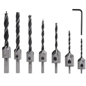 7pcs Wood Countersink Drill Bit Set, Metric Countersink Drill Bit with Hex Key Wrench, Chamfering Bit Set Pre Drill Bit Set Countersink Bits for Wood Woodworking Plastic