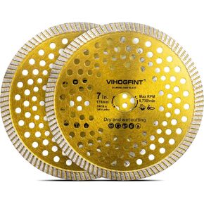 7 بوصة الماس رأى شفرة توربو حافة، 2PCS الجافة / الرطب القاطع زاوية طاحونة شفرات البلاط لقطع الخزف والسيراميك والجرانيت والخرسانة والرخام والبناء in Kuwait