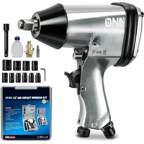 DNA MOTORING 17Pc 1/2-Inch Heavy Duty Tool Kit Air Impact Wrench Set Max 250 FT.-LB / 340 N.M Power Pneumatic Impact Gun, W/Case, Sliver/Black, TOOLS-00528