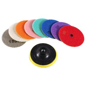 9PCS Polishing Pads 4 inch 100mm Wet Grinding Discs for Drill Grinder Polisher for Granite Concrete Marble Stone Polishing Set (8Grinding Discs and 1 Sticky Disc)
