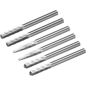 uxcell Tungsten Carbide Rotary Files 1/8" Shank, Single Cut Cylindrical Radius End Rotary Burrs Tool 3mm Dia, for Grinder Drill Bit Alloy Steel Hard Metal Carving Polishing, 6pcs