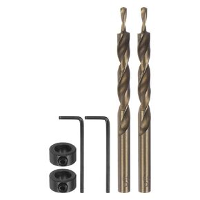 2pcs Pocket Hole Drill Bit 5/16" Dia 5/32" Tip Round Shank Replacement Twist Step Drill Bit with M8 Depth Stop Collar and Wrench for Woodworking